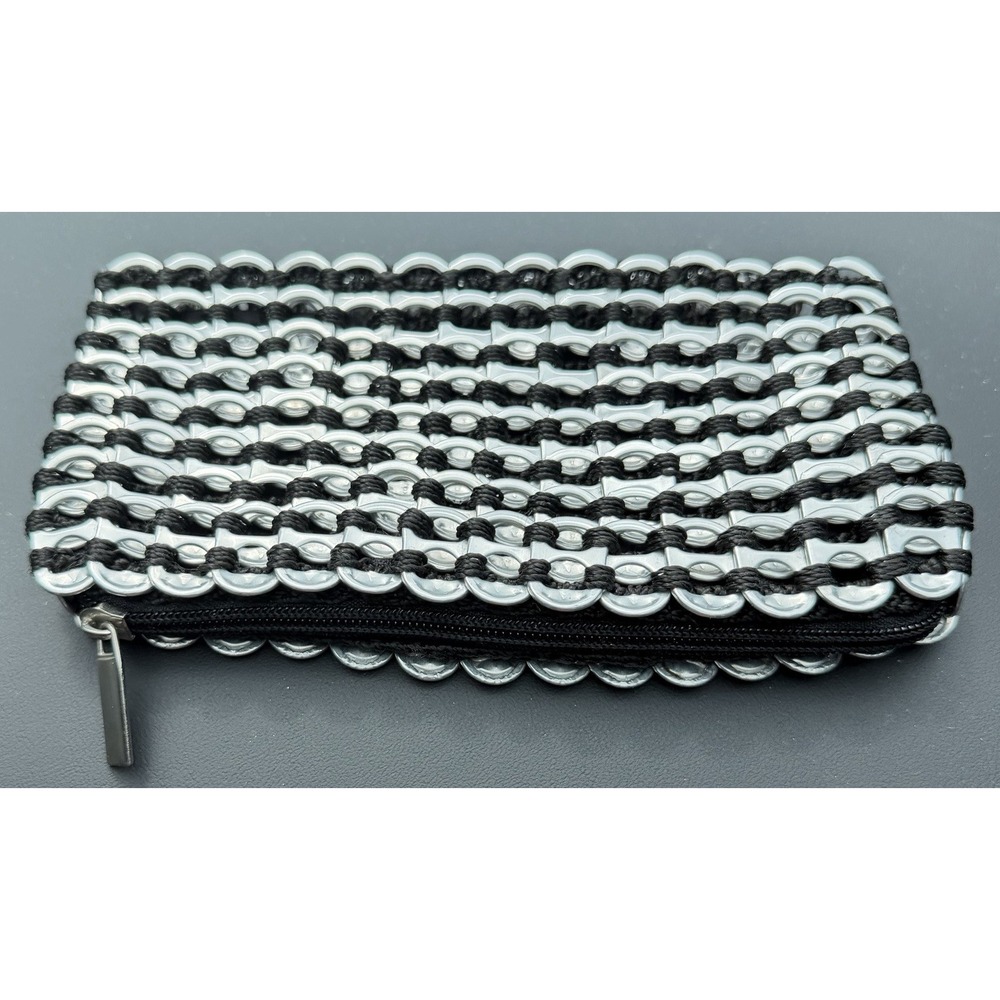 Escama Studio Black Silver Pop Tab Clutch Pouch 8" Handmade Brazil Upcycled